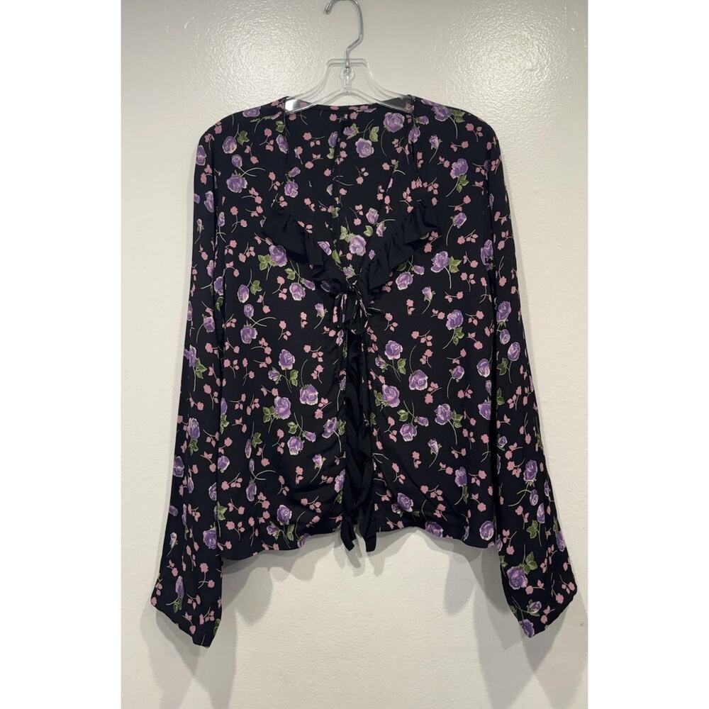 Vintage Zoe California 90s Floral‎ Print Tie Front Blouse Romantic Coquette Boho